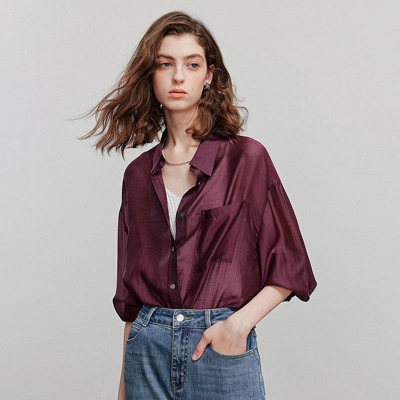 Blouse femme manches courtes, col chemise, style fashion