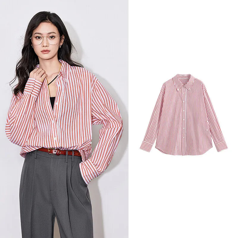 Chemise femme rayée col classique