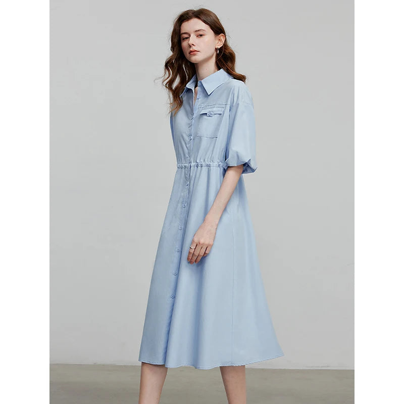 Elegant women's summer dress with a chic and modern flowing cut