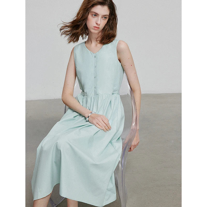 Robe femme mi‑mollet été A-Line sans manches à bretelles spaghetti