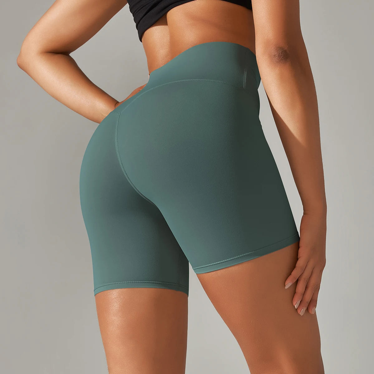 Short de yoga femme taille haute, respirant et sans couture
