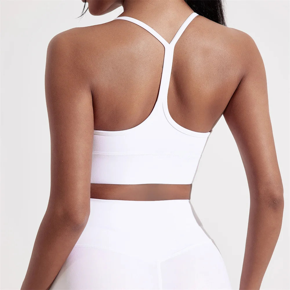 Brassière de sport femme dos en Y, coloris uni, avec coussinets