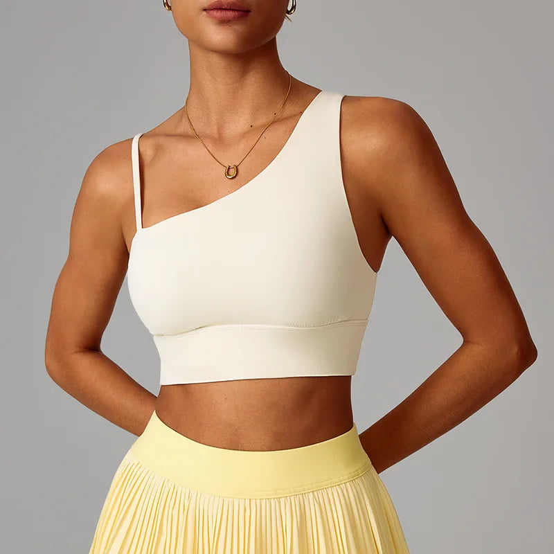 Brassière de sport asymétrique à une épaule avec coussinets