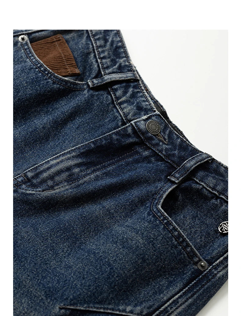 Jeans Femme – Jambe Large, Design Fendu, Contraste de Couleurs, Denim Structuré