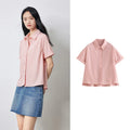 Women's short-sleeved shirt with a casual denim collar