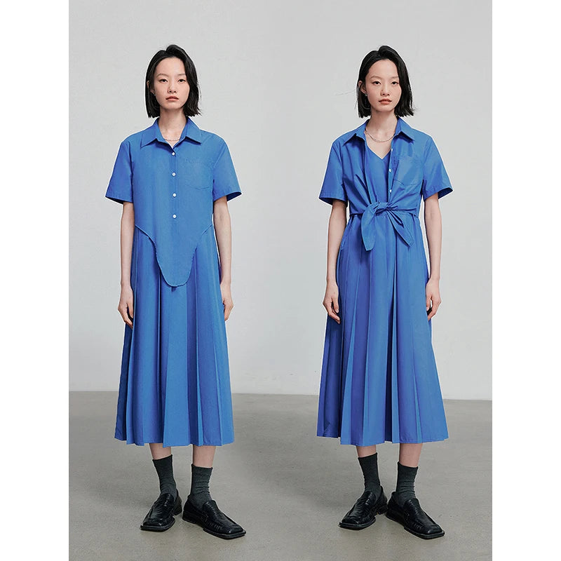 Robe femme mi‑mollet été style office à manches courtes