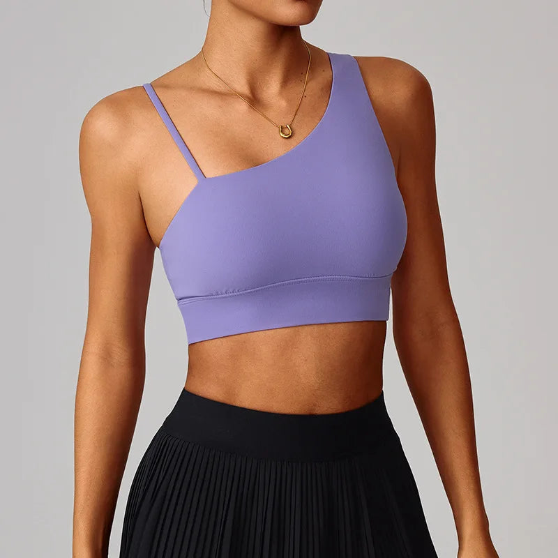 Brassière de sport asymétrique à une épaule avec coussinets