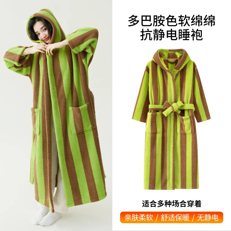 Peignoir Velours Rayé Couple Manches Longues