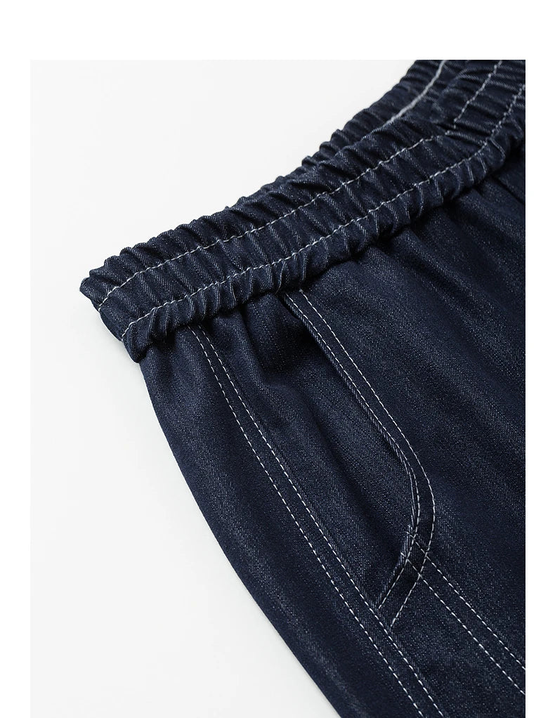 Jean femme taille élastique coupe droite large style banane