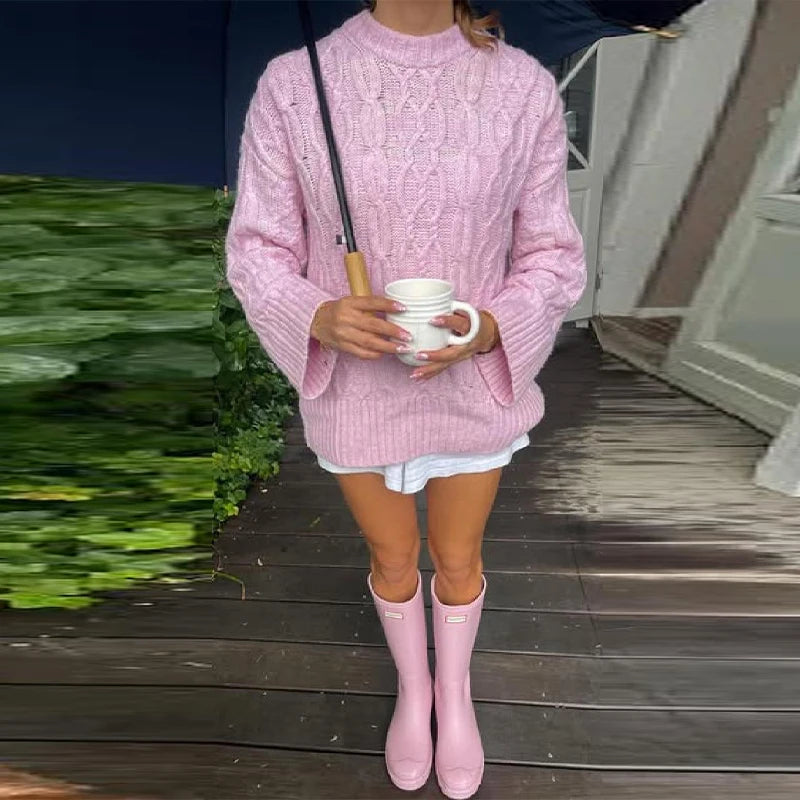 Women's Soft Pink Sweater – Crew Neck Knit Pullover