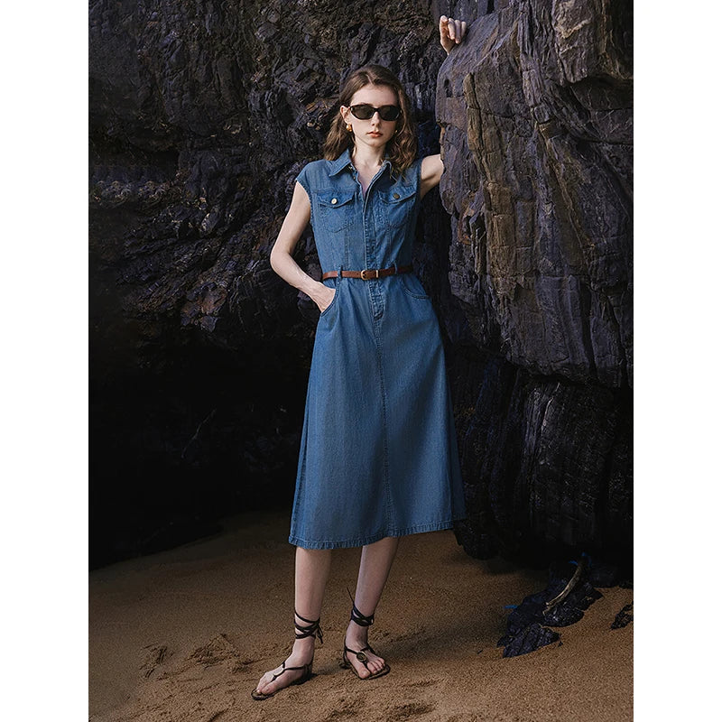 Robe femme mi‑mollet été style office A-Line à manches courtes