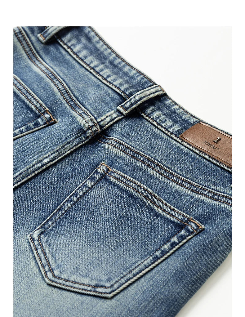 Damenjeans – Gerader Schnitt, gewaschener Vintage-Denim, Fleece-Futter und Lycra-Stretch