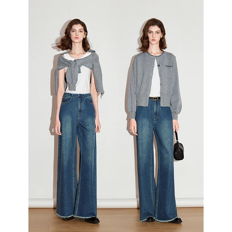 Jean femme coupe droite large style rétro et moderne