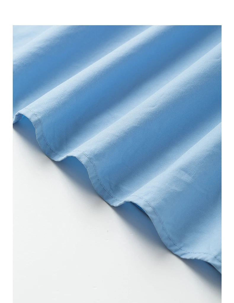 Women's mid-calf summer A-line dress with puff sleeves, V-neck, and pockets