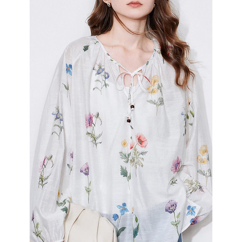 Chemise femme manches longues col rond imprimée style office