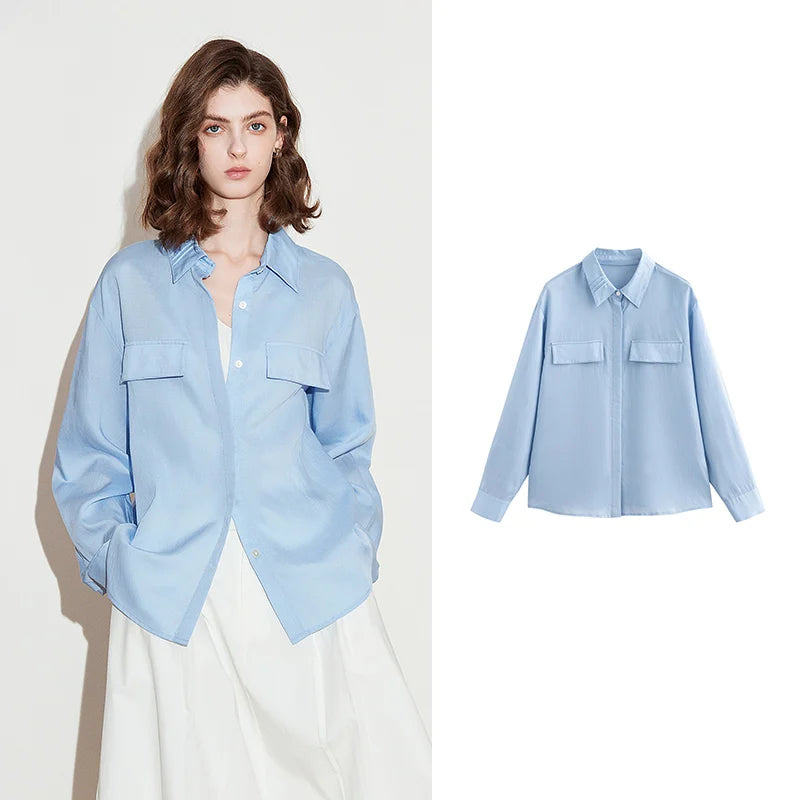 Women's long-sleeved shirt in Lyocell and Ramie