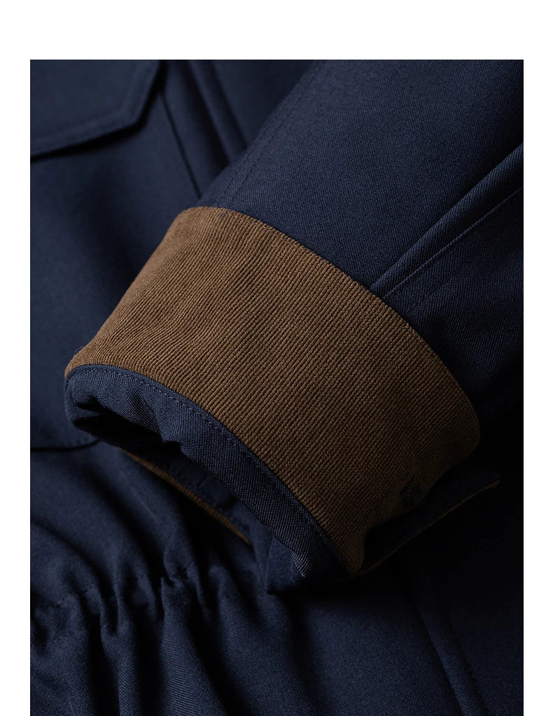 Veste Femme – Color-block Rétro, Col Revers, Taille Cinchée, Coupe Mi-longue Cargo
