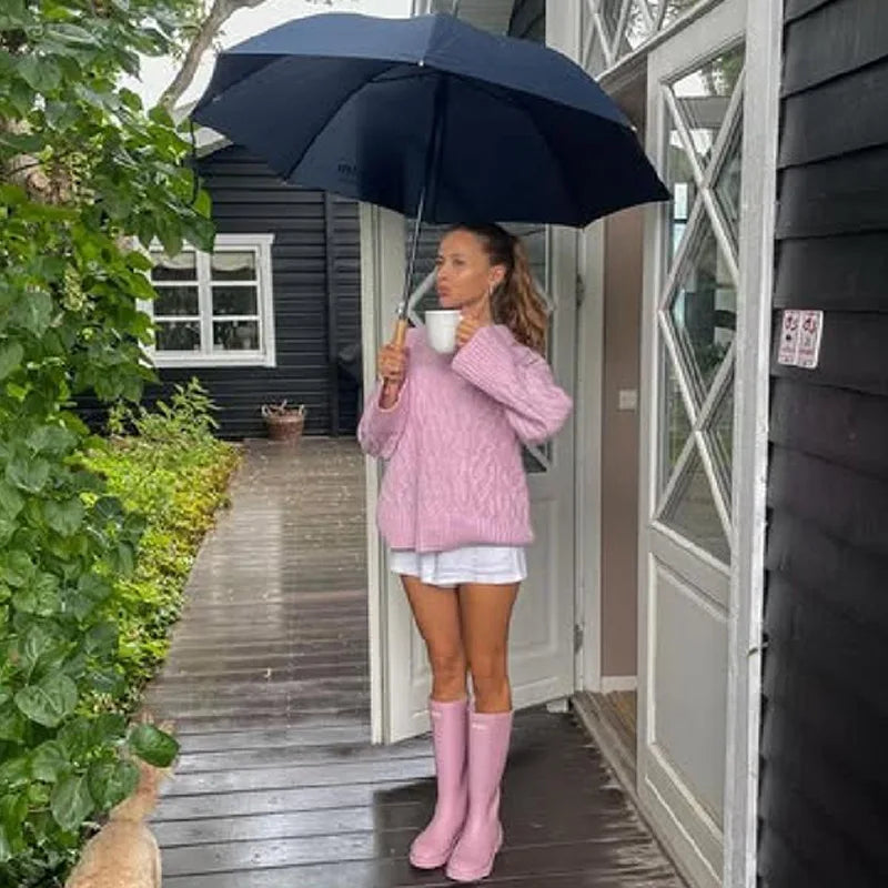 Women's Soft Pink Sweater – Crew Neck Knit Pullover