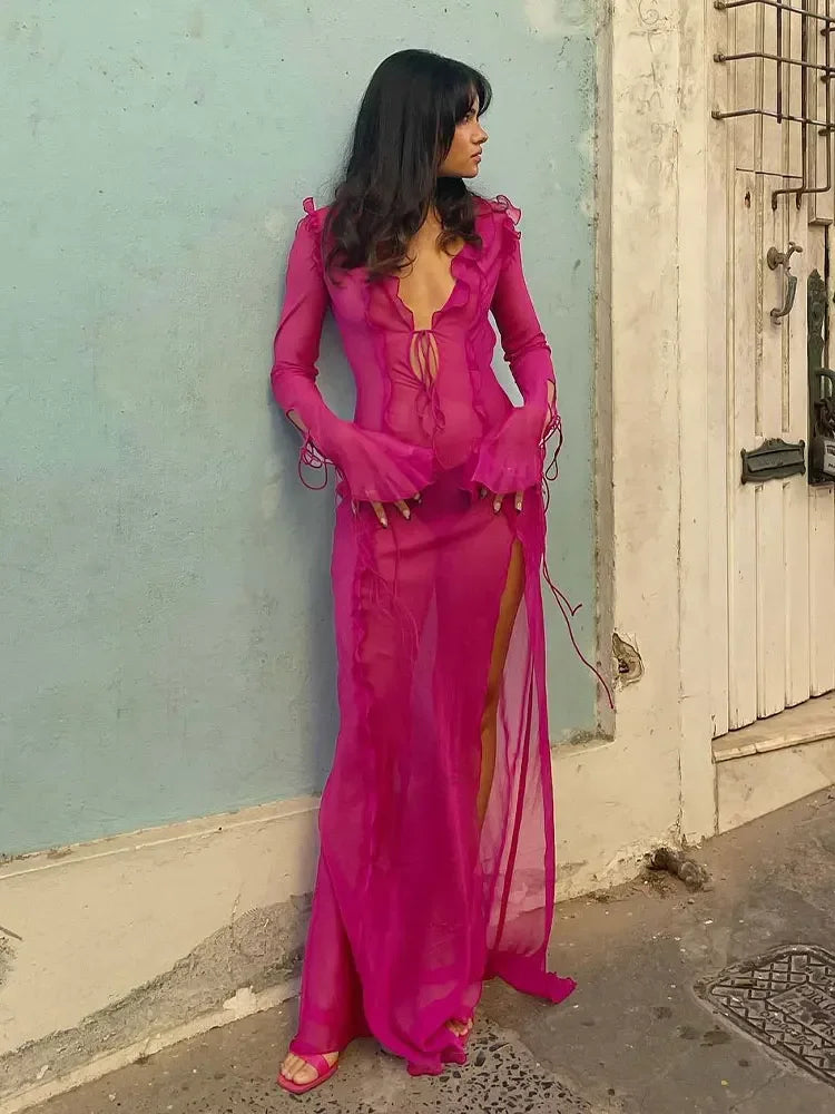 Robe de Plage Sexy Col V à Rubans et Franges pour Femme – Élégante et ajusta