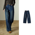 Jeans Femme – Jambe Large, Design Fendu, Contraste de Couleurs, Denim Structuré