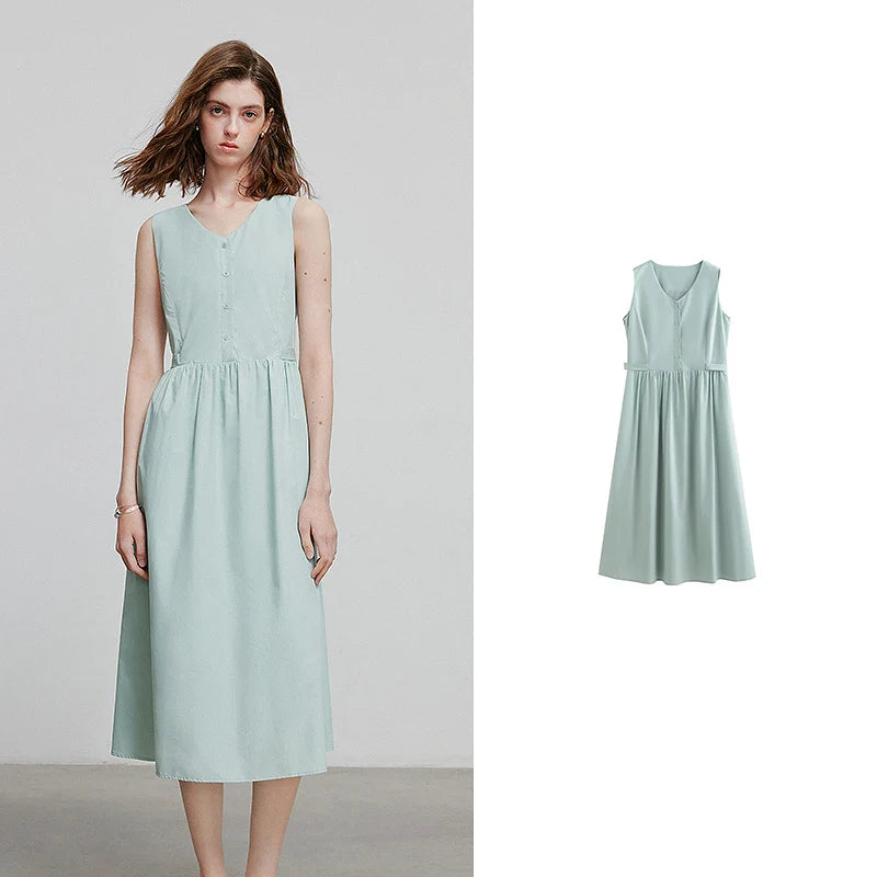 Robe femme mi‑mollet été A-Line sans manches à bretelles spaghetti