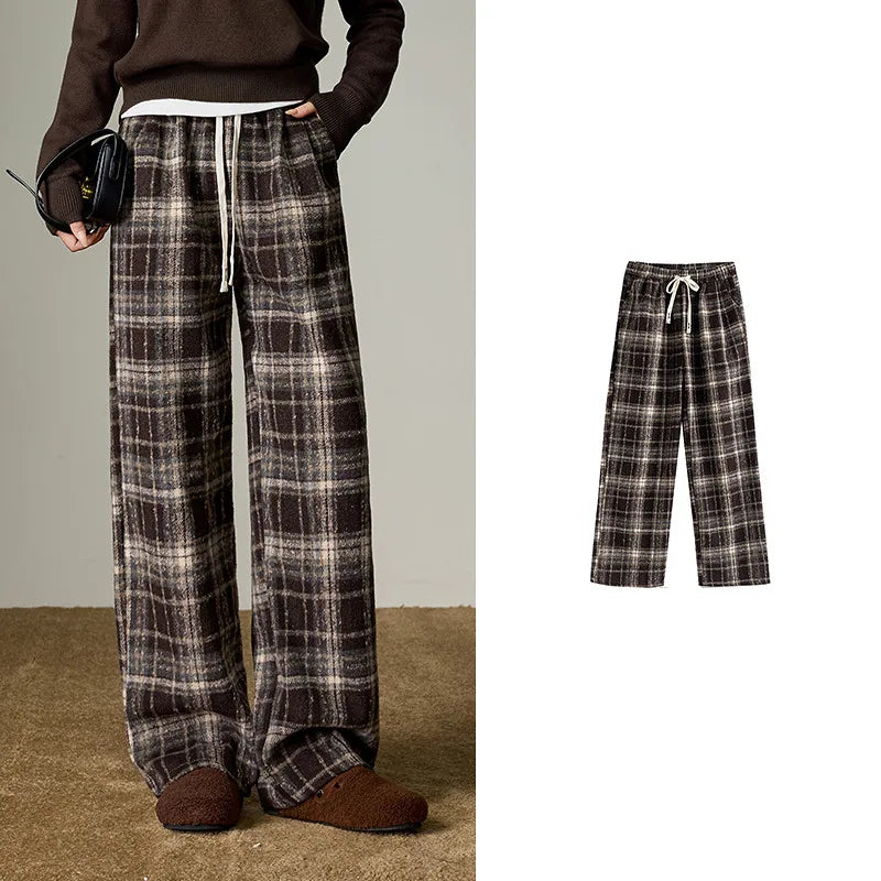 Women's Trousers – High Waist, Slim and Wide Fit, Wool Plaid Pattern