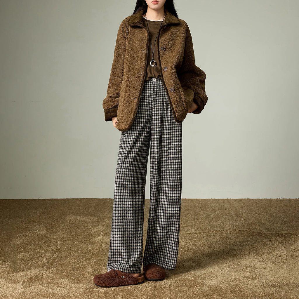 Pantalon Large Femme TOYOUTH à Carreaux – Coupe Fluide Effet Affinant, Style Rétro Chic