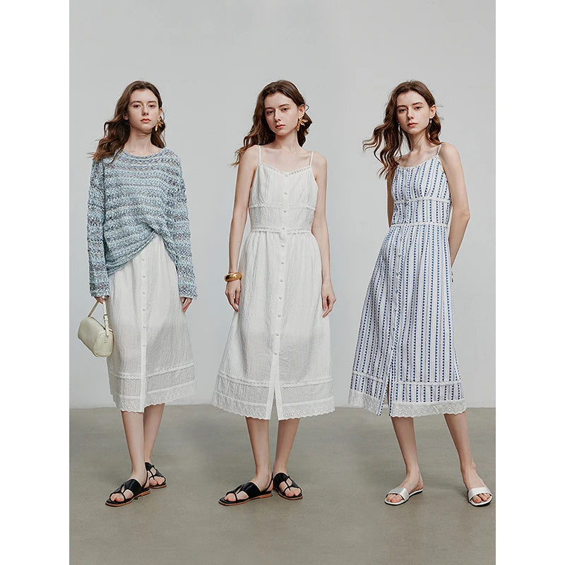 Robe femme mi‑mollet été style plage A-Line sans manches rayée