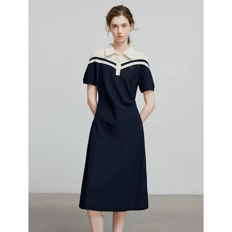 Robe femme mi-mollet été A-Line brodée col chemise