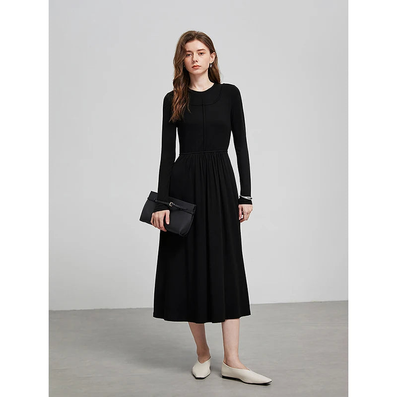 Robe femme mi-mollet A-Line manches longues extensible style office