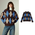 Pull Femme  – Style Nordique Argyle, Effet Mink, Col Rond