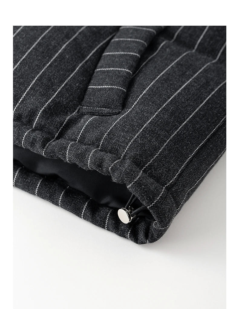 Women's Puffer Jacket - Feathers, Knitted High Collar, Stripes