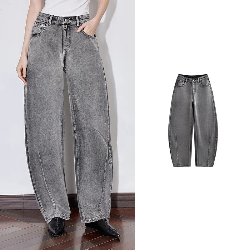 Jean femme style wasteland taille mi‑haute coupe droite large longue