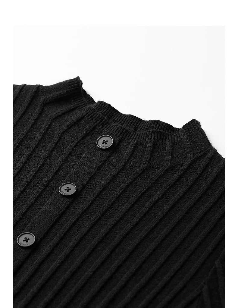 Robe Pull Femme – Maille Épaisse, Coupe Slim et Affinante, Noir Élégant