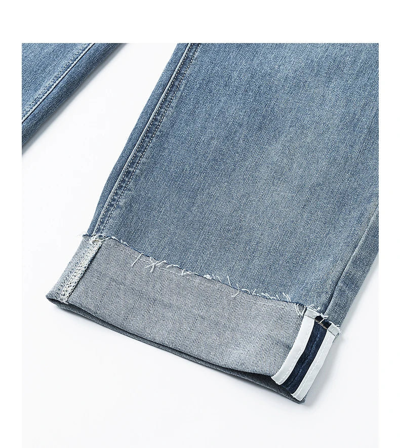 Damen-Patchwork-Jeans High Waist Straight Fit Knöchellang