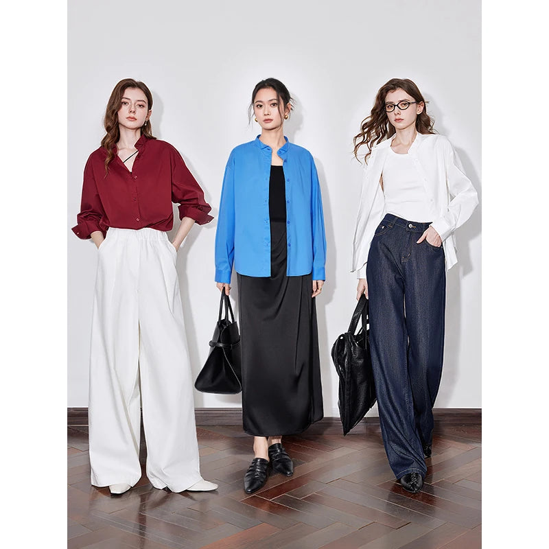Damen-Langarmshirt Stehkragen unifarben leger