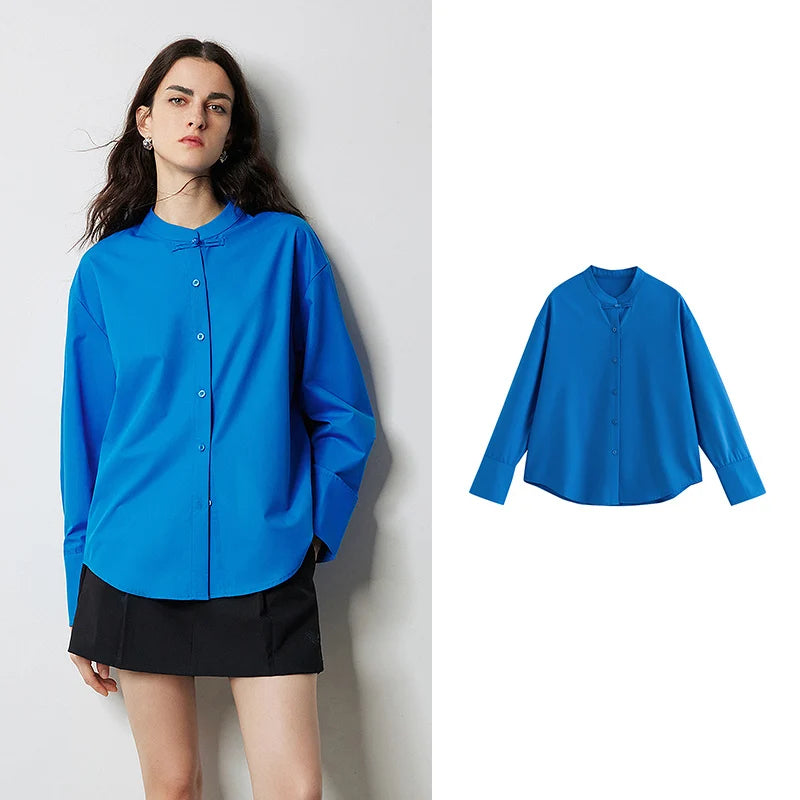 Chemise femme manches longues col montant style chinois casual
