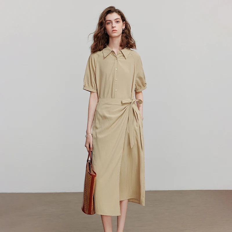 Robe femme mi‑mollet été style office A-Line manches courtes raglan