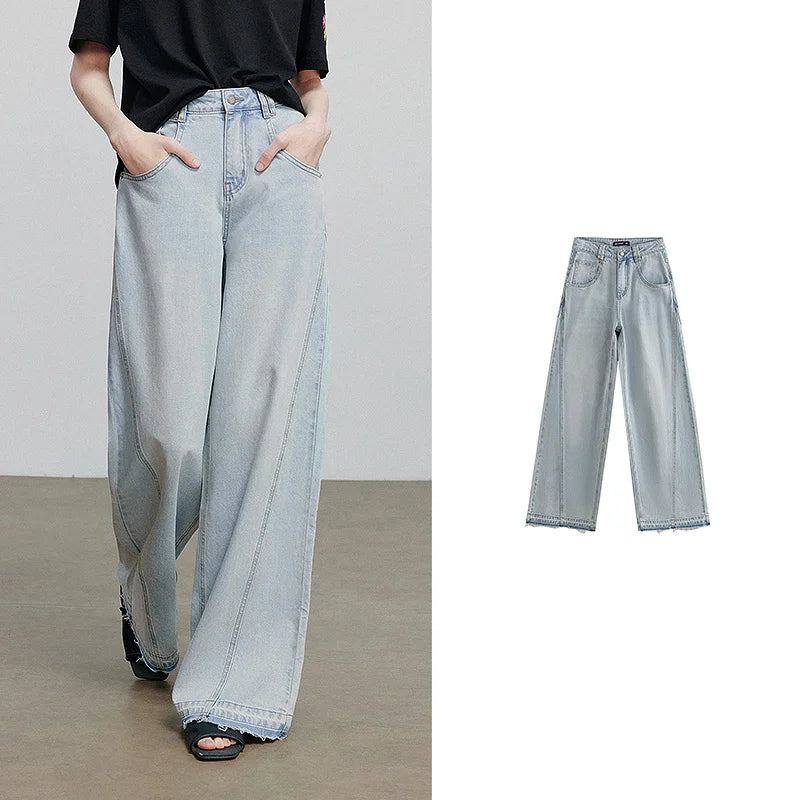 Jean femme taille mi‑haute coupe droite longue