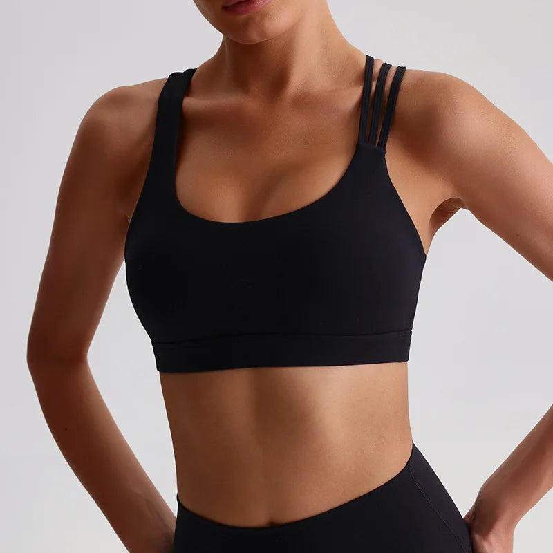 Brassière de sport croisée dos nageur, maintien fort, coques amovibles
