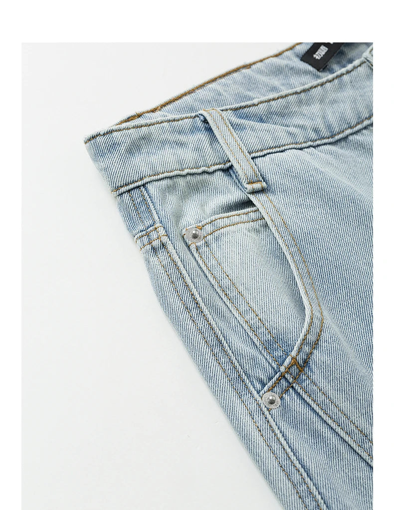 Jean femme taille mi-haute coupe droite large délavé