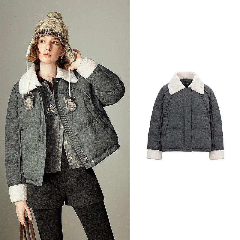 Daunenjacke für Damen – Daunenfüllung, Color-Block-Design, locker geschnitten, warm und elegant