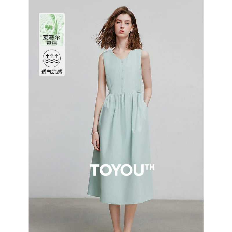 Robe femme mi‑mollet été A-Line sans manches à bretelles spaghetti