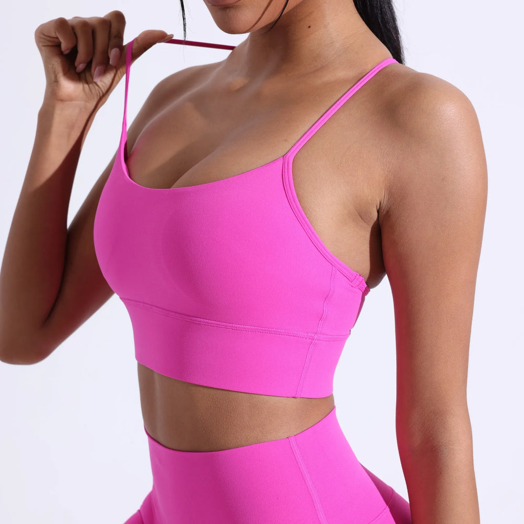 Brassière de sport femme dos en Y, coloris uni, avec coussinets
