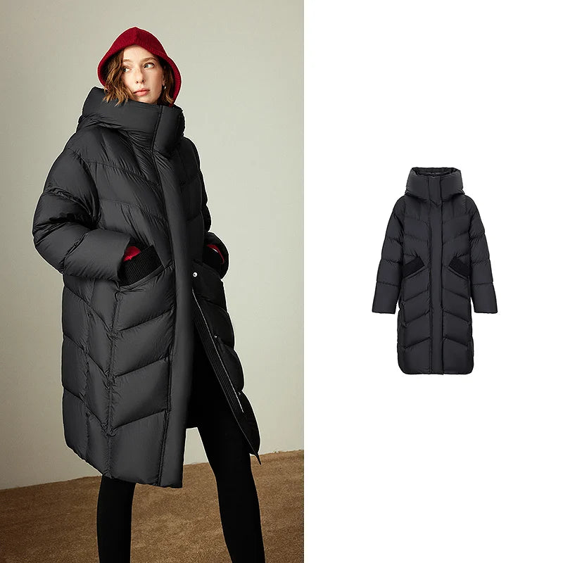 Women's Puffer Jacket – Feathers, Color-Block, Casual Style