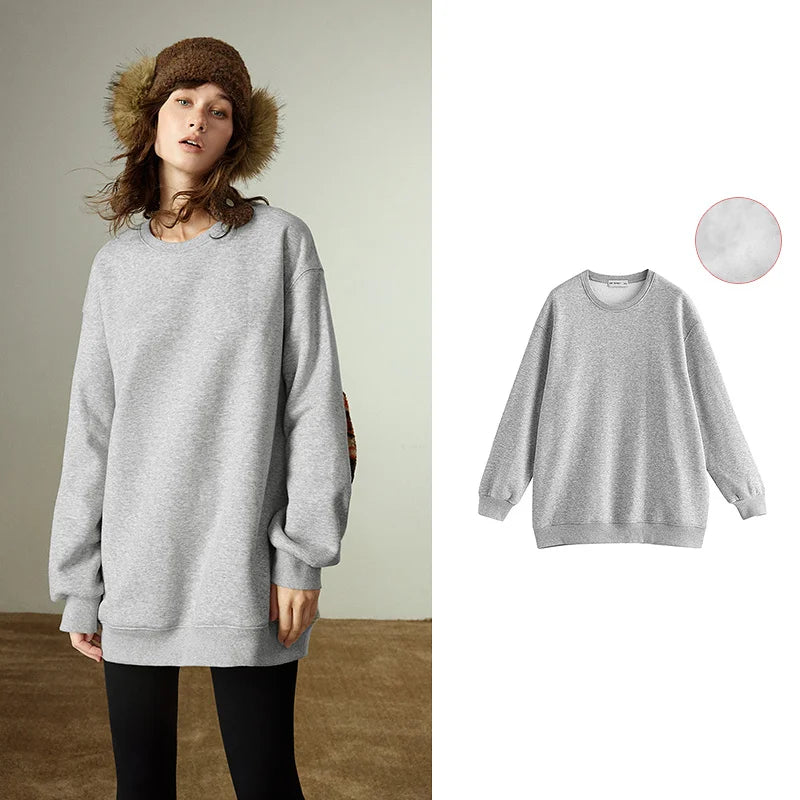 Sweat Femme – Col Rond, Coupe Loose, Doublure Fleece, Motif Fair Isle Appliqué