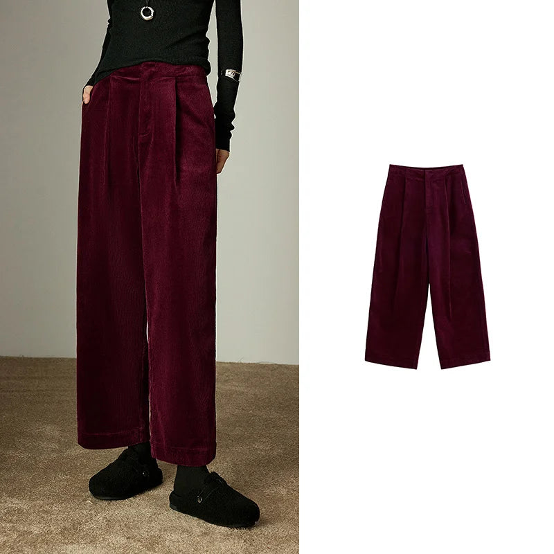 Pantalon Femme – Velours Côtelé Plissé, Coupe Banana Rétro, Effet Gainant et Cache-Hanches