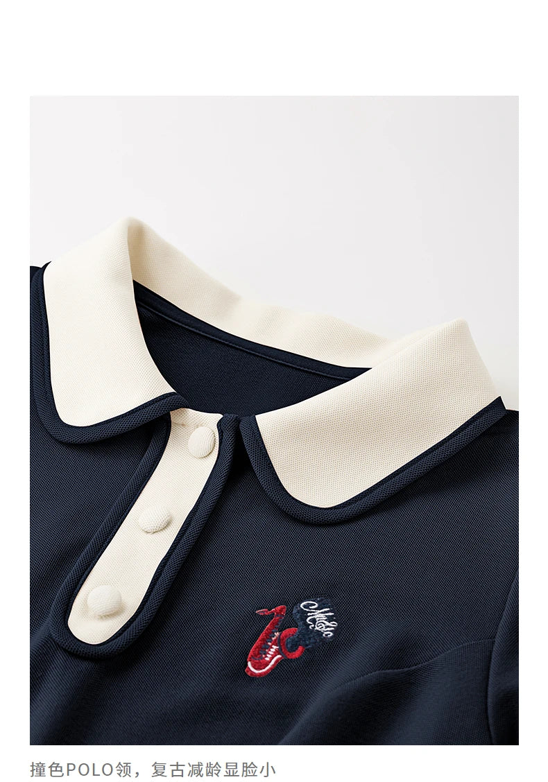 Robe femme mi-mollet été A-Line manches bouffantes col chemise brodée