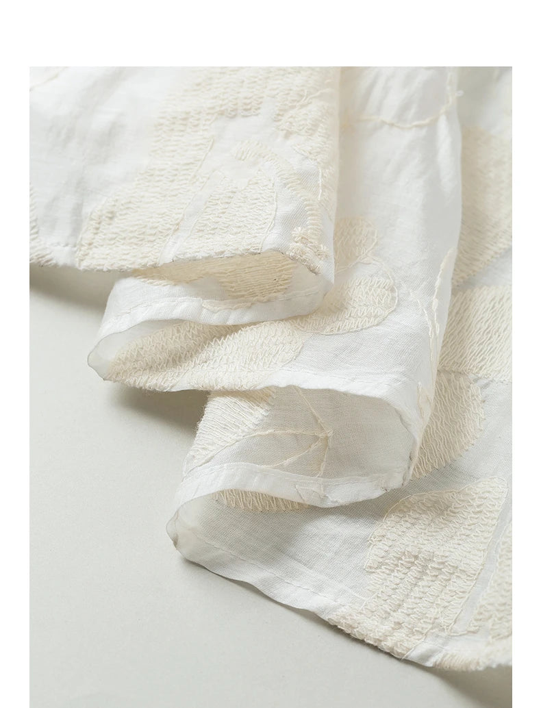 Robe femme mi-mollet été A-Line sans manches col rond brodée