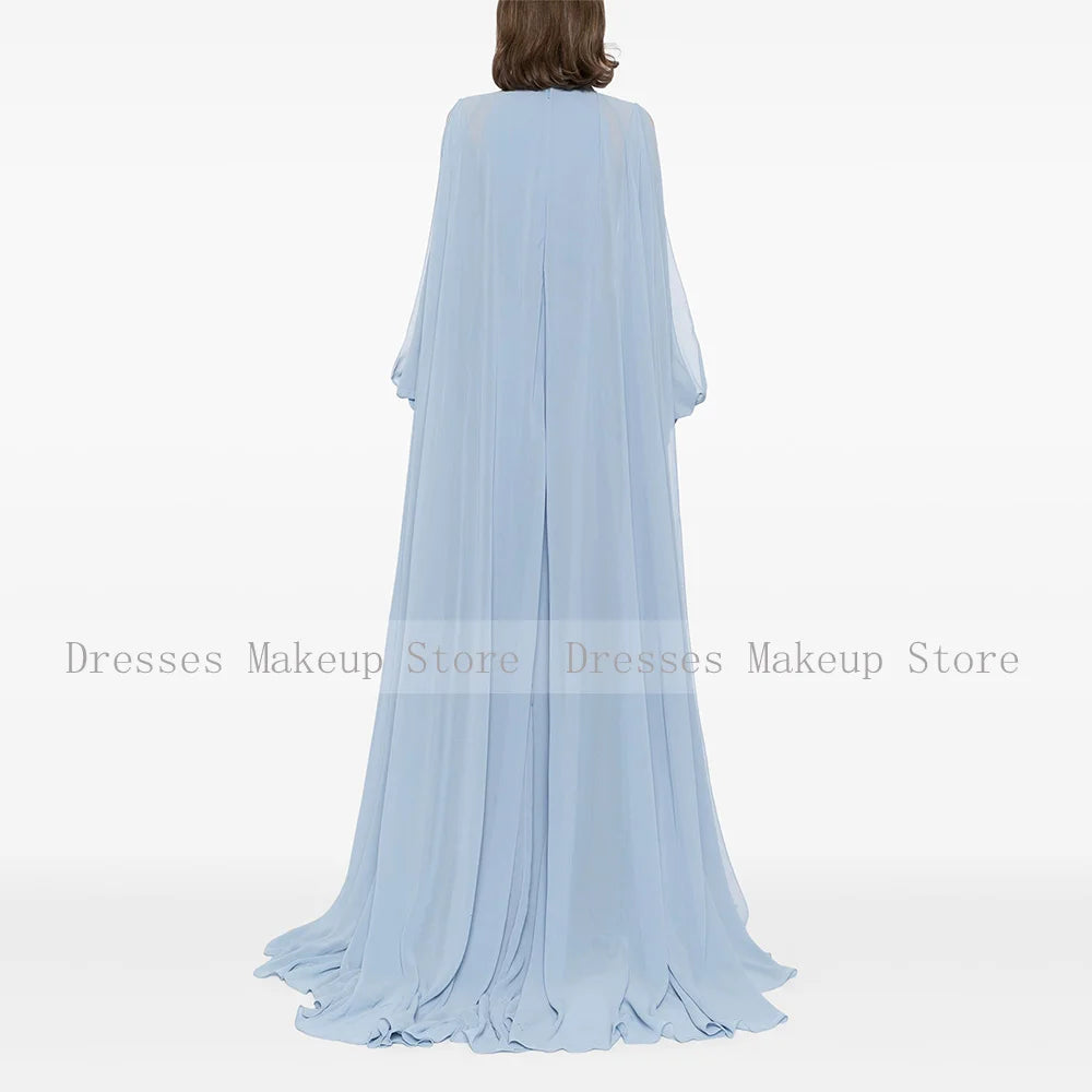 Robe de Soirée Élégante Montant, Manches Longues, A-Line, Découpes Illusion